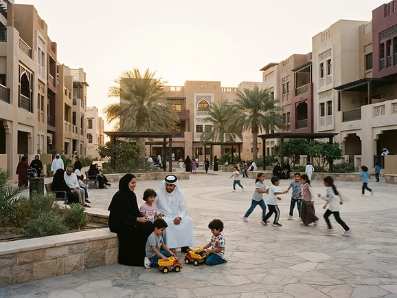 Al Wukair public courtyard in use by families